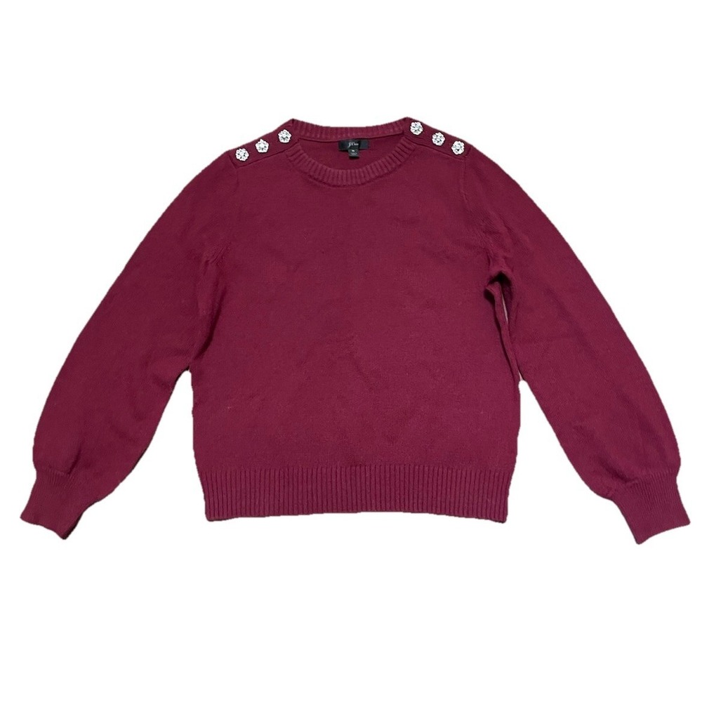 J.Crew Burgundy Lambs Wool Blend Jewels Buttons Pullover Sweater Size M Preppy
